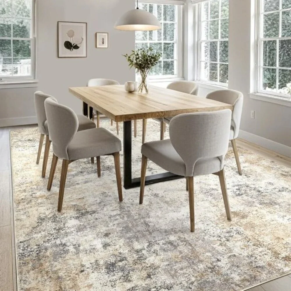 New 5x7 Golden Grey Area Rug, Washable Modern Abstract Soft Non-Slip Carpet